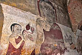 Bagan Myanmar. Sulamani temple. seated Buddha flanked by disciples. 